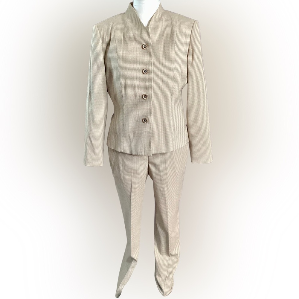 Women's Tan Houndstooth Pant Suit